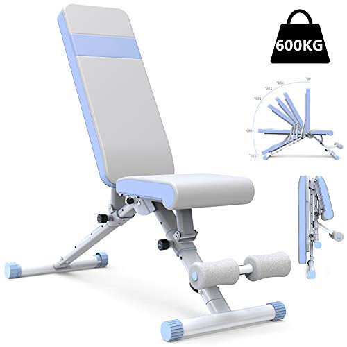 M-TOP Banco de Musculacion Plegable Inclinable Banco de Pesas Ajustable Multifunción para Gimnasio en Casa, Máx. 600Kg,Blanco