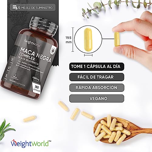 Maca Negra y Amarilla Andina Complex 5550mg de Potencia 180 Cápsulas Veganas - Vitalidad del Extracto de esta Poderosa Raíz con Zinc, L-Arginina, Ginseng y Pimienta, Para 6 Meses de Suministro