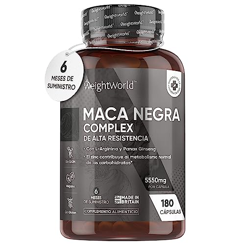 Maca Negra y Amarilla Andina Complex 5550mg de Potencia 180 Cápsulas Veganas - Vitalidad del Extracto de esta Poderosa Raíz con Zinc, L-Arginina, Ginseng y Pimienta, Para 6 Meses de Suministro