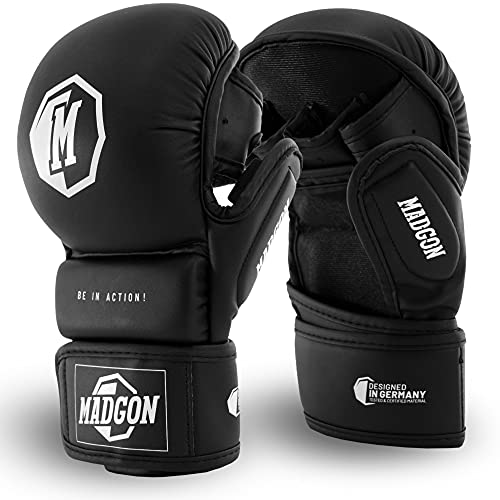 MADGON MMA Guantes de Sparring Hechos con Materiales Ideales – Guantes de Boxeo con Acolchado Extra – Guantes MMA, Combate, Boxeo, Kick Boxing – Guantes para Artes Marciales con Bolsa