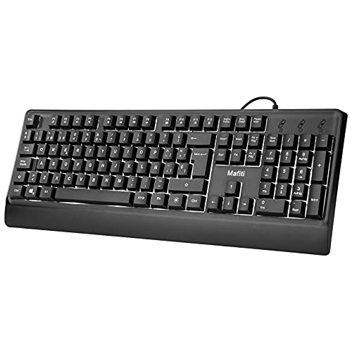 mafiti RK201 Teclado con Cable, USB Teclado Retroiluminado, Laptop Teclado Español, Teclado de PC USB, Teclado de Tamaño Completo 12 Botones Multimedia, para Windows XP/7/8/10/Vista (ES-RK201)