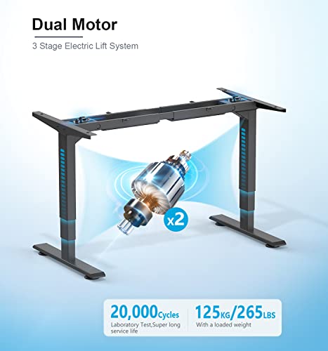 MAIDeSITe Marco de Escritorio de pie Altura Ajustable Eléctrica Doble Motor 3 Sección Patas Telescópicas con tecla de Memoria Automática Inteligente(Negro)