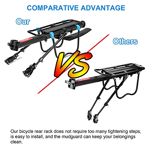 MAIKEHIGH Portabultos Bicicleta Trasero Carga 50KG, Liberación Rápida Ajustable Portaequipajes Bici Estante Tija De Sillín con Guardabarros Reflector para Ciclismo Montaña Equipaje Deporte