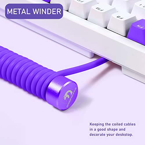 MAMBASNAKE Cable Teclado Espiral & Enrollador de Aviator Cable Set - Cable de Aviador Varilla Fija Metal Weight Bar + TPU Coiled USB C Cable con Conector de Aviación para Teclado de Juegos - Púrpura