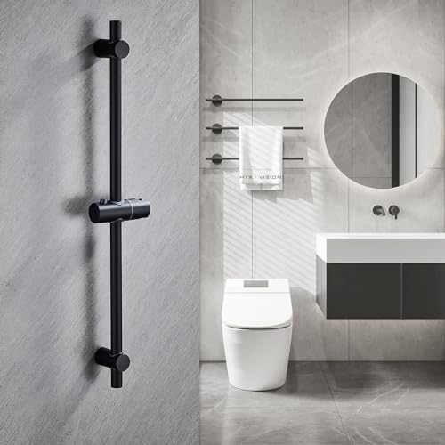 MAMHUN Barra de Ducha Acero Inoxidable, 68cm Barra Ducha Pared con Soporte Alcachofa Ducha Ajustable Negro Mate