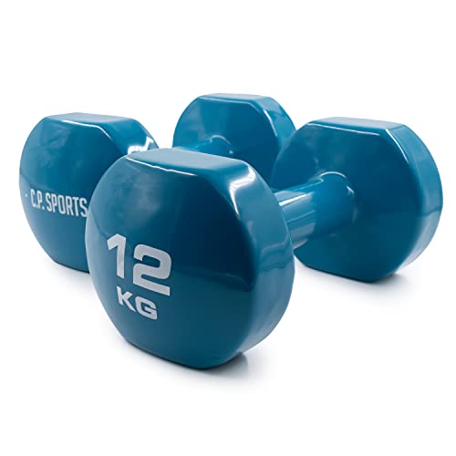 Mancuernas de gimnasia C.P.Sports | Juego de 2 mancuernas - Pesas de 0,5kg a 12kg | Juego de mancuernas para deportes, fitness, gimnasia, entrenamiento de fuerza, gimnasio en casa |12,0KG Par