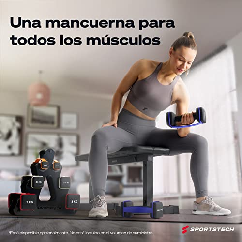 Mancuernas SPORTSTECH con correa | 7 pares de mancuernas, pesos: 1, 1.5, 2, 2.5, 3, 4, y 5 kg | Mancuernas para adultos y niños | Fitness en casa y al aire libre | AH100 (2 Kilogramo)