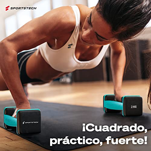 Mancuernas SPORTSTECH con correa | 7 pares de mancuernas, pesos: 1, 1.5, 2, 2.5, 3, 4, y 5 kg | Mancuernas para adultos y niños | Fitness en casa y al aire libre | AH100 (1 Kilogramo)