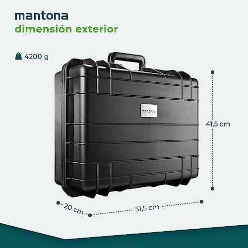 Mantona Maleta para exterior L - resistente al agua, a prueba de golpes y apilable para equipos valiosos, incl. las inserciones de espuma que se pueden cortar a medida y una válvula de ecualización