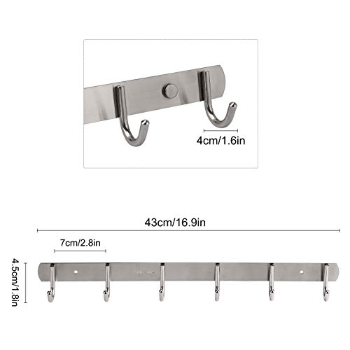 MaoXinTek Ganchos Percheros de Pared, Acero Inoxidable con 6 Ganchos, Característica Antioxidante, Ideal para Colgar en el salón o el Dormitorio