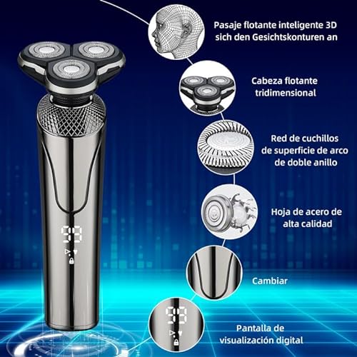 Maquina de Afeitar Hombre Profesional, 4 en 1 Afeitadora Electrica Seco y Húmedo, Maquina de Cortar Pelo con Pantalla LED, Recortadora de Barba - Shaver Cara Nariz Orejas