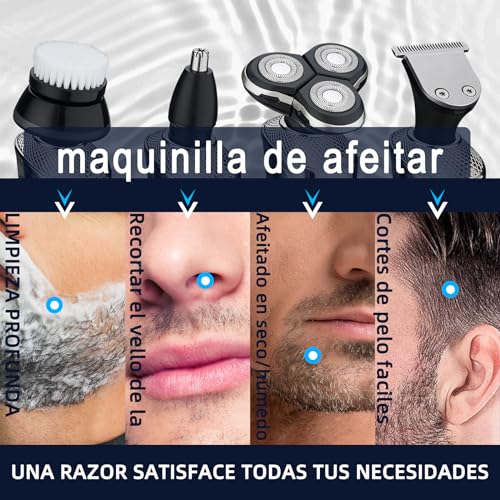 Maquina de Afeitar Hombre Profesional, 4 en 1 Afeitadora Electrica Seco y Húmedo, Maquina de Cortar Pelo con Pantalla LED, Recortadora de Barba - Shaver Cara Nariz Orejas