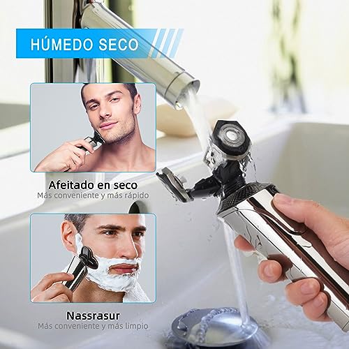 Maquina de Afeitar Hombre Profesional, 4 en 1 Afeitadora Electrica Seco y Húmedo, Maquina de Cortar Pelo con Pantalla LED, Recortadora de Barba - Shaver Cara Nariz Orejas