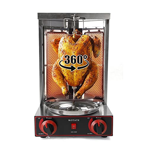 Máquina de Kebab Grill Con 2 Quemadores -3000 W 220V Gas Vertical Broiler Shawarma Máquina Girar Döner Gyro Grill Máquina Eléctrica Kebab Grill Vertical Grill Rotación de 360° Para Pollo Cordero Cerdo