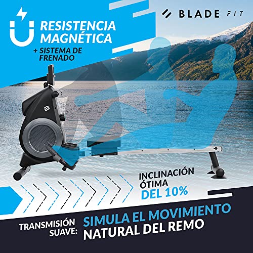 Máquina de Remo Blade FIT de Bluefin Fitness/Compatible con Kinomap/Máquinas de Remo para Casa/Plegable/Consola Digital LCD/App para Móvil/Máquina de Remo Plegable para Casa