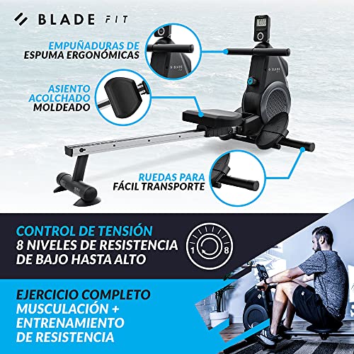 Máquina de Remo Blade FIT de Bluefin Fitness/Compatible con Kinomap/Máquinas de Remo para Casa/Plegable/Consola Digital LCD/App para Móvil/Máquina de Remo Plegable para Casa