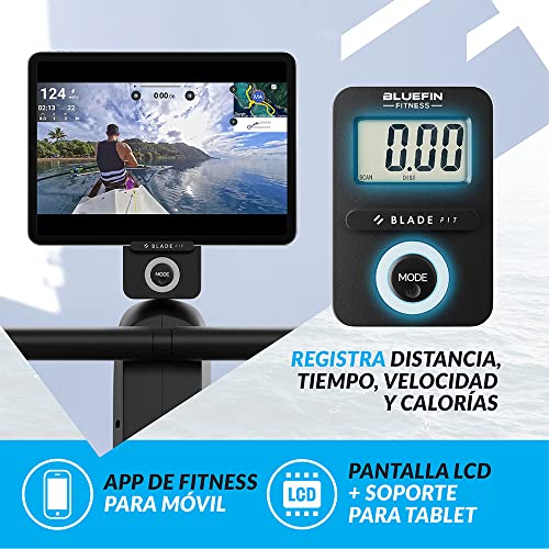 Máquina de Remo Blade FIT de Bluefin Fitness/Compatible con Kinomap/Máquinas de Remo para Casa/Plegable/Consola Digital LCD/App para Móvil/Máquina de Remo Plegable para Casa