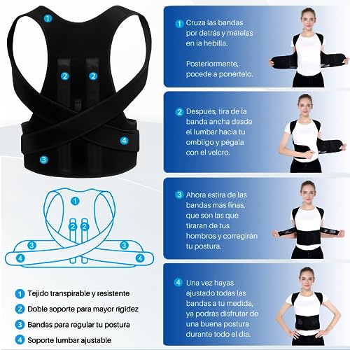 Marelt Corrector Postura Espalda con Faja Lumbar Ajustable - Corrector de Espalda Hombre y Mujer - Mantén tu Espalda Recta y Corrige tu Postura - Posture Corrector + E-Book Ejercicios Gratis (Medium)