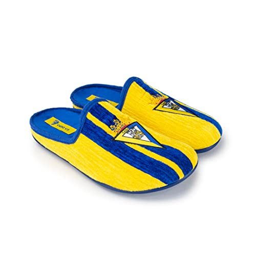 MARPEN SLIPPERS, Zapatillas de Casa de Invierno Oficiales del Cádiz CF de Fútbol para Hombre o Mujer, Amarillas y Azules con Escudo, Talla 40 41