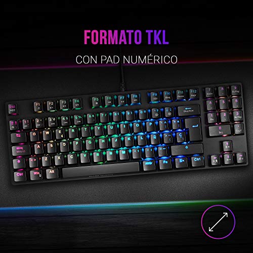 Mars Gaming MKREVOPROBRES Negro, Teclado Gaming RGB Mecánico, TKL+ NUM, Switch Marrón, Español