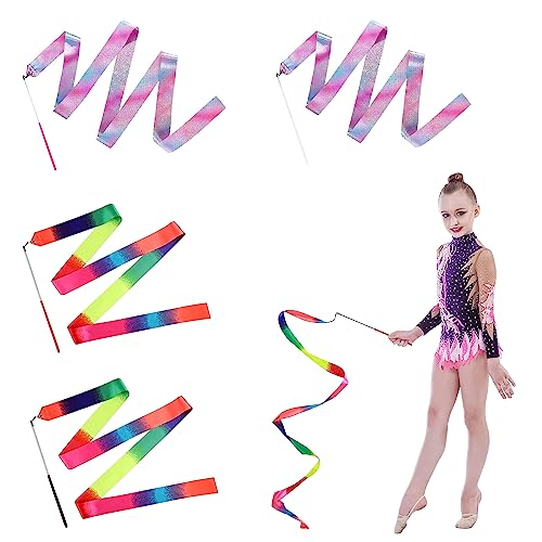 MARURY 4 Pcs Cinta Gimnasia Ritmica Niña（2M） Cinta Gimnasia Ritmica 丨Cinta de Gimnasia para Entrenamiento de Danza artística, Gimnasia, Entrenamiento físico