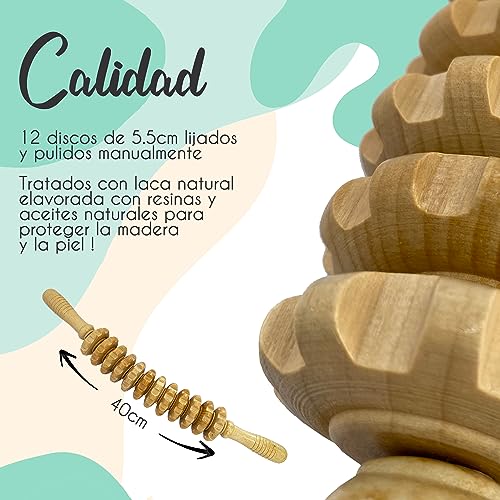 Masajeador Anticelulitico Maderoterapia Rodillo Curvado Para Masajes Corporal En Piernas Glúteos Pies Espalda Cervical 44 Cm Único Con 12 Rodillos Tamaño y Calidad