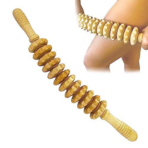 Masajeador Anticelulitico Maderoterapia Rodillo Curvado Para Masajes Corporal En Piernas Glúteos Pies Espalda Cervical 44 Cm Único Con 12 Rodillos Tamaño y Calidad