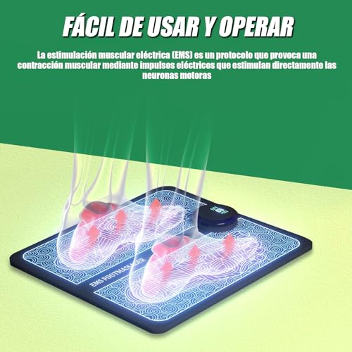 Masajeador de Pies Eléctrico, Masajeador pies con Tecnología EMS para Circulación y Relajación 8 Modos, 19 Niveles de Intensidad Ajustable para Alivio del Dolor y Mejora de la Circulación Sanguínea