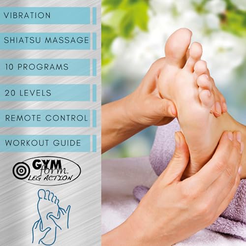 Masajeador de Pies y Piernas GYMFORM Leg Action Platinum (Nuevo) Masaje Shiatsu, Con Control Remoto, 10 Programas/20 velocidades para Mejorar la Circulación y Aliviar el Dolor (Platinum)