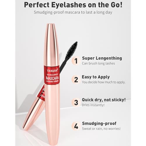 Mascara, 4D Silk Fiber Eyelash Mascara, con Fibras de Seda, Máscara de Larga Duración para Definición y Volumen, Volumen y Longitud, Extensiones De Pestañas, A Prueba de Manchas