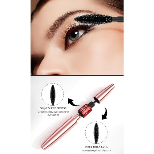 Mascara, 4D Silk Fiber Eyelash Mascara, con Fibras de Seda, Máscara de Larga Duración para Definición y Volumen, Volumen y Longitud, Extensiones De Pestañas, A Prueba de Manchas