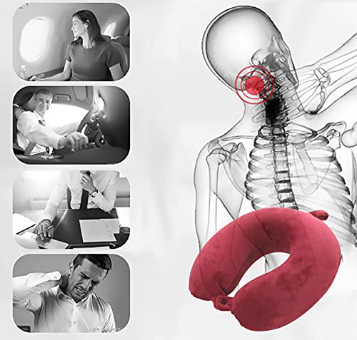 MASMAS Almohada de Viaje, Almohada para Cuello Viscoelástica de Espuma Memoria, Cómoda para la Cervical, Ortopédica Soporte de Nuca para Viajar Coche Avión Bus (Tinto)