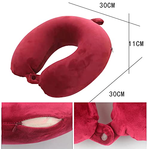 MASMAS Almohada de Viaje, Almohada para Cuello Viscoelástica de Espuma Memoria, Cómoda para la Cervical, Ortopédica Soporte de Nuca para Viajar Coche Avión Bus (Tinto)