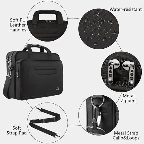 MATEIN Maletín para Portátil, Maletin Portatil 15.6 Pulgadas, Bolsa de Mensajero de Hombro, Maletín de Para Cuaderno Aplicar para Hombres/Escuela/Viaje/Ordenador Portátil - Negro