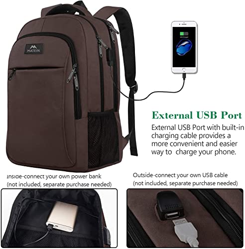 MATEIN Mochila Portatil 15.6 Pulgadas, Mochila Ordenador Portatil Antirrobo Mochila para Portátil Delgada Mochilas Hombre con Puerto USB Mochila Profesor para Trabajo Casual Viaje, Marrón