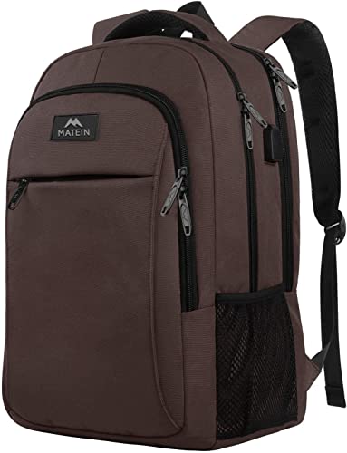 MATEIN Mochila Portatil 15.6 Pulgadas, Mochila Ordenador Portatil Antirrobo Mochila para Portátil Delgada Mochilas Hombre con Puerto USB Mochila Profesor para Trabajo Casual Viaje, Marrón