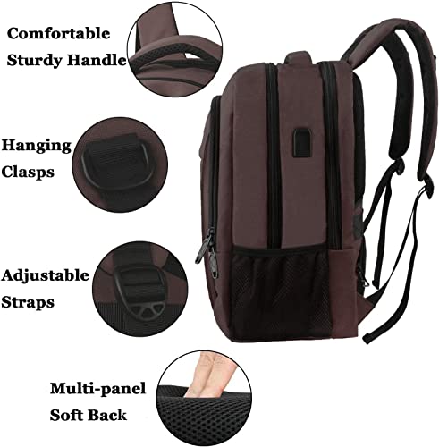 MATEIN Mochila Portatil 15.6 Pulgadas, Mochila Ordenador Portatil Antirrobo Mochila para Portátil Delgada Mochilas Hombre con Puerto USB Mochila Profesor para Trabajo Casual Viaje, Marrón