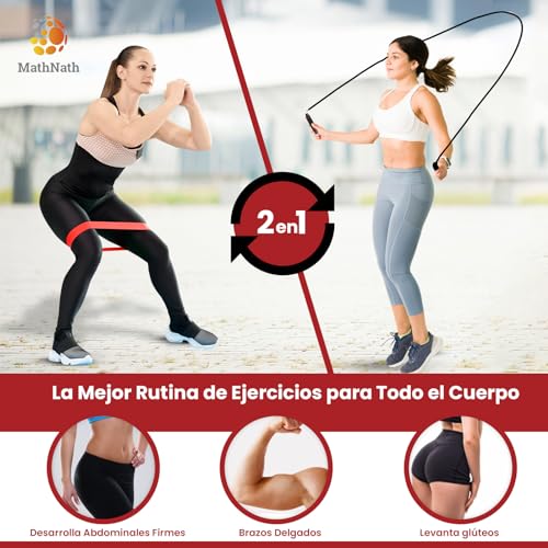 MATHNATH Comba Crossfit con Mango de Espuma Antideslizante + Banda Elastica, Cuerda Saltar con Rodamiento de Bolas para Rotación de Alta Velocidad, Cuerda de Saltar 2,8M (Rojo + Banda)