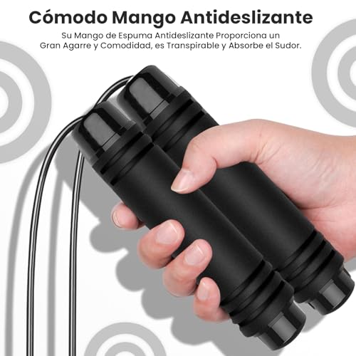 MATHNATH Comba Crossfit con Mango de Espuma Antideslizante, Cuerda Saltar Ajustable con Rodamiento de Bolas para Rotación de Alta Velocidad, Cuerda de Saltar 2,8M (Negro)