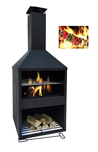 MaxxGarden Chimenea de jardín Exterior Helios - Estufa de Patio - con Almacenamiento de leña - para Relajarse - 118 x 45 cm - Negro