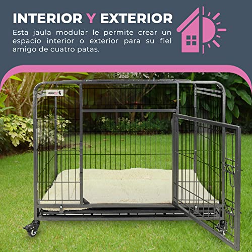 MaxxPet Jaula Perro de Metal y Manta de Lujo - Jaula de Transporte sobre Ruedas. 2 Puertas con Cerradura – Bandeja Extraíble. 50 kg – 94 x 59 x 75 cm