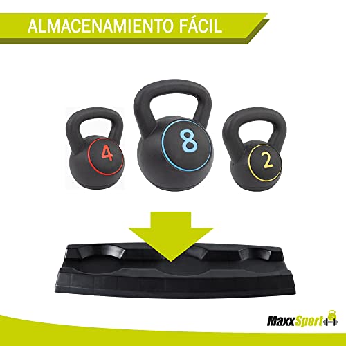 MaxxSport PVC Kettlebells - Soportes de bolas - Set de pesas de fitness - Set de 3 Kettlebell - 2, 4 y 8 kg