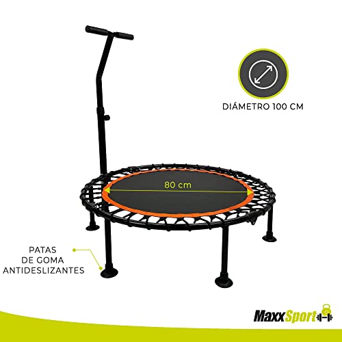 MaxxSport Trampolín Plegable con Mango - Cama Elástica Interior Gimnasio Ajustable de 3 Niveles para Adultos - Jumping Gym Trampoline - 100 cm - Máx.130kg