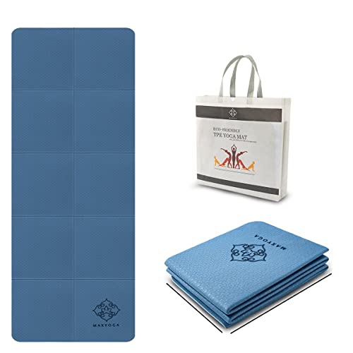 MAXYOGA® Esterilla Doblable para Yoga Colchoneta Yoga Mat Antideslizante y Ligera de Material Ecológico TPE. Tamaño Ideal 183cm x 61cm x 6mm. (Azul)