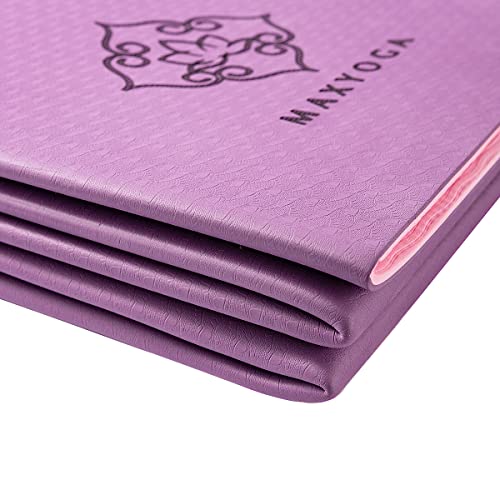 MAXYOGA® Esterilla Doblable para Yoga Colchoneta Yoga Mat Antideslizante y Ligera de Material Ecológico TPE. Tamaño Ideal 183cm x 61cm x 6mm. (Morado)