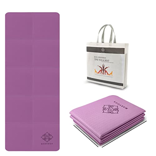 MAXYOGA® Esterilla Doblable para Yoga Colchoneta Yoga Mat Antideslizante y Ligera de Material Ecológico TPE. Tamaño Ideal 183cm x 61cm x 6mm. (Morado)