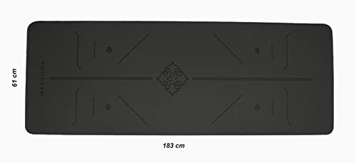 MAXYOGA® MaxDirect Esterilla Yoga con Sistema de Alineación y Marcados. Colchoneta Yoga Mat Antideslizante y Ligera de Material Ecológico TPE. Tamaño Ideal 183cm x 61cm x 6mm. - Negro