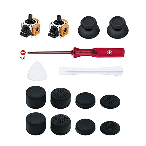 Mcbazel 15 en 1 Joystick Kit de Reparación de Repuesto para PS5 DualSense Controlador con Destornilladores, palanca analógica de 3 pines, tapa analógica para el pulgar, thumbstick