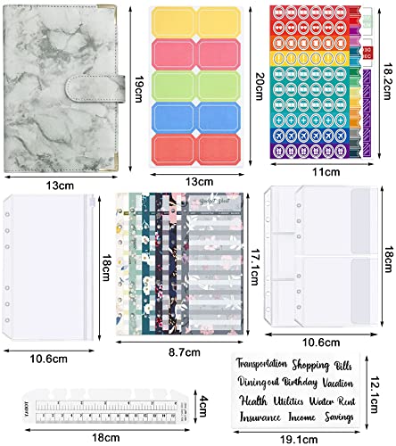 McNory Carpeta de hojas sueltas A6, 33 Piezas Carpeta de presupuesto con sobres de cremallera, Clasificador de presupuesto, Organizador de carpeta de dinero, con divisores.