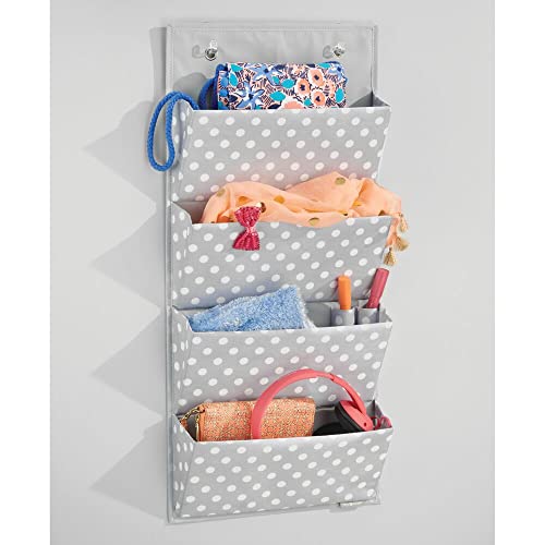 mDesign Colgador de armario con 4 bolsillos – Organizador de accesorios, zapatos y ropa – Organizador para colgar en el armario o puerta – gris/blanco